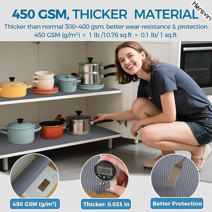 Hersvin Shelf Liners, 18in x 20ft Kitchen Drawer Mats, Non-Adhesive EVA Cupboard Protector, Cabinet Lining (Dark Gray/Dot)