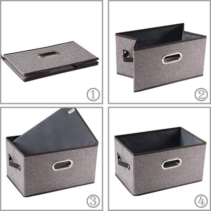 PRANDOM Large Collapsible Storage Baskets for Closet [5-pack] Decorative Fabric Storage Bins Cubes with Leather/Metal Handles for Shelves Bedroom Living Room Grey (14.9x9.8x8.3 Inch)