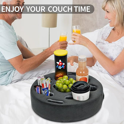 Couch Cup Holder Pillow - Sofa Drink Holder Buddy | Bed Buddy for Snacks, Beverage, Remote | Couch Caddy Storage for Bed, Car Back Seat Organizer, RV, Living Room, Boat, Bedroom(Grey)