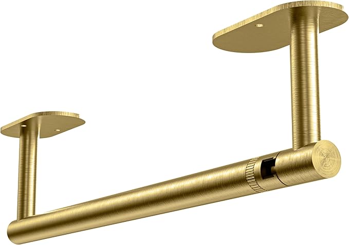 RUACQ Paper Towel Holder Under Cabinet, Wall Mounted or Adhesive Stainless Steel Paper Towel Holder,Round Base Paper Towel Rack for Kitchen, RV, Bathroom (Brushed Gold)