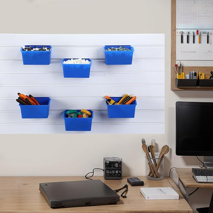 Unittype 18 Pcs Slat Wall Bins Slat Wall Accessories Storage Bins Plastic Containers Organizer for Garage Craft Room Tool Shed Workshop(Blue)