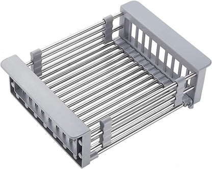 Large Dish Drying Rack for Kitchen Counter/Sink, Expandable Stainless Steel Sink Organization and Storage Essentials, Home and Appartment Decor, 8.86" W x 11.22"-18.5" L,Grey