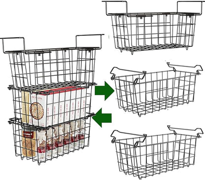 Freezer Baskets for Chest Freezer, Freezer Organizer Bins, 2 Pack Stackable Deep Chest Freezer Organizer & 1 Pack Adjustable Hanging Chest Freezer Organizer for 5-7 Cu.FT Deep Freezer Sort Frozen Food