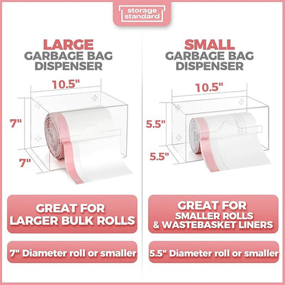 Storage Standard Trash Bag Holder Dispenser 10.5'' x 7'' x 7''- Acrylic Bags Dispensing Roll Organizer Holder, Garbage Liner Holder for Cabinet, Garbage & Under Sink - Open Side Design
