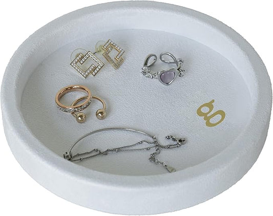 COLLECTIVE HOME - Velvet Jewelry Tray, 6" Monogrammed Jewelry Dish, Smooth Velour Display Dish for Rings, Earrings, Necklaces, Makeup, Personalized Gifts for Women (White-g)