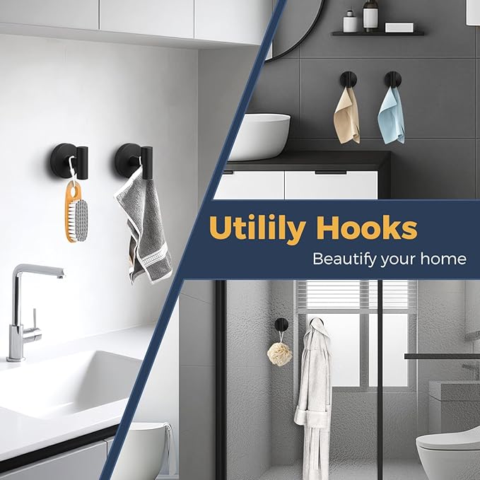 QQK Heavy Duty Suction Cup Hooks for Glass Window,Tile,Mirror,Removable Shower Hooks for Inside Shower,Metal Towel Hooks for Bathroom,4 Pack(Black)
