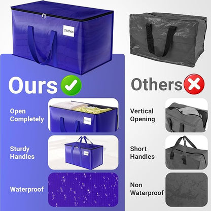 FabSpace 10Pack Moving Storage Bags, Moving Supplies Packing Boxes for Moving, Camping, College Dorm Room Essentials for Girls, Blue Tote Bags, 76L Heavy-Duty Storage Bins With Lids And Zippers