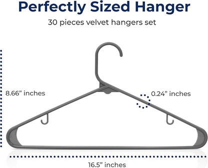 SereneLife 30 Pack Plastic Hangers, Non-Slip, Space-Saving Closet Organizers, Durable and Strong for Shirts, Sweaters, Hoodies, Kids Clothes & Dresses, Ultra-Thin, Lightweight