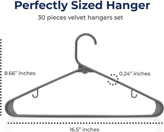 SereneLife 30 Pack Plastic Hangers, Non-Slip, Space-Saving Closet Organizers, Durable and Strong for Shirts, Sweaters, Hoodies, Kids Clothes & Dresses, Ultra-Thin, Lightweight