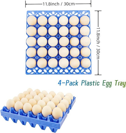 4-Pack Blue Rectangular Plastic Egg Tray, Stackable Egg Crates, 30-Egg Capacity, Modern Style, Reusable, Dishwasher Safe