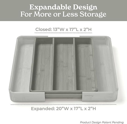SMIRLY Silverware Drawer Organizer – Bamboo Kitchen Drawer Organizer, Adjustable Utensil Holder and Cutlery Tray, Drawer Dividers for Flatware and Kitchen Utensils