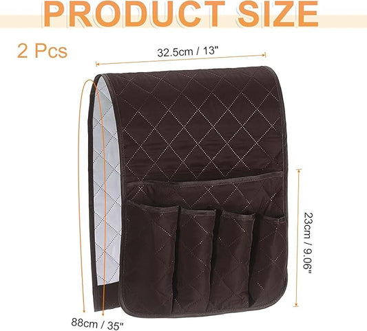 uxcell 2 Pcs Recliner Armchair Caddy, Couch Armrest Organizer with 5 Pockets for Bedside Sofa Remote Control Holder Magazine Phone Book Glasses (Brown, 35"x13")
