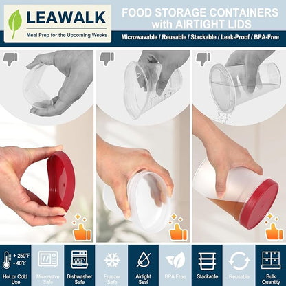 LEAWALK 32 oz Twist Top Soup Deli Freezer Storage Container BPA Free, PP plastic high temperature resistant material, Leak Proof, Stackable, Microwave Dishwasher Safe-3 Pack