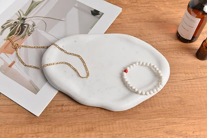 Cloud Shaped Natural Marble Tray 9"x6" – Decorative Catchall for Home Decor | Stone Organizer for Vanity, Bathroom, Kitchen, Jewelry, Perfume, Candle, Keys & Countertop Display (Arctic White)