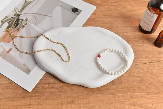 Cloud Shaped Natural Marble Tray 9"x6" – Decorative Catchall for Home Decor | Stone Organizer for Vanity, Bathroom, Kitchen, Jewelry, Perfume, Candle, Keys & Countertop Display (Arctic White)