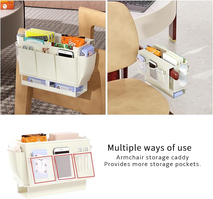 Frjjthchy Bedside Caddy Bedside Organizer,Bed Caddy with 11 Pockets and Power Strip Holder,Versatile Bedside Storage Caddy for Home,Dorm,Bunk,Hospital,Crib Bed (White)