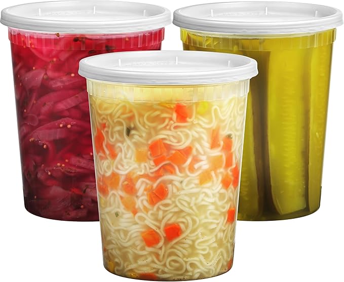 JoyServe 32 Oz Deli Food Containers with Lids - (180 Sets) Quart Airtight Plastic Food Storage for Takeout, Meal Prep, To-Go, Soup Freezer Containers w/ 180 Lids, BPA-Free, Dishwasher, Microwave Safe