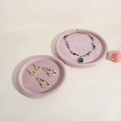 GemeShou Round Jewelry Organizer Plate, Top Microfiber Velvet Jewelry Display Tray, Empty Jewelry Showcase Tray for Necklaces, Bracelets, Rings, Earrings (Pink-Medium, 7.9 x 7.9 in)