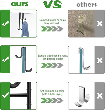 Cerbonny Shower Door Hooks, 2 Pack Double Towel Hooks for Bathroom Frameless Glass Shower Door, Heavy Duty Stainless Steel Bathroom Hanger Without Perforation，Black