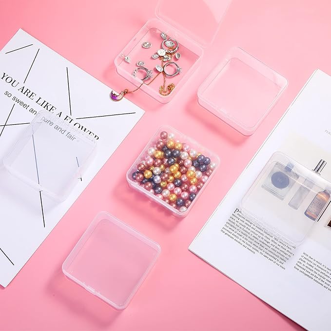 Jetec 6 Pieces Mini Plastic Clear Beads Storage Containers Box for Collecting Small Items, Beads, Jewelry, Business Cards, Game Pieces, Crafts (3.3 x 3.3 x 1.1 Inch)