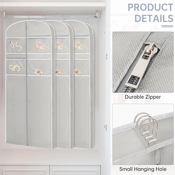 72" Garment Bag for Travel for Hanging Clothes Storage Hanging Suit Cover with Zipper and Accessory Storage for Coats, Dresses, Suits