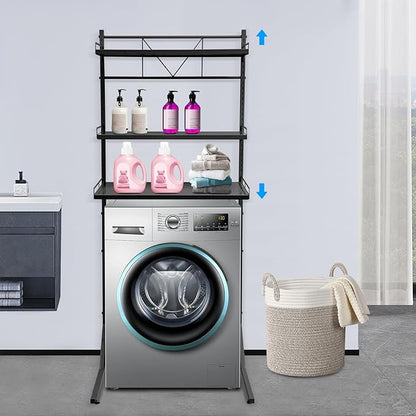 Eapmic Over The Washer and Dryer Storage Shelves, Laundry Room Standing Shelf, 3 Tier Expandable Washer and Dryer Rack with Adjustable Height, Over Toilet Washing Machine Width Within 25.2" (Black)