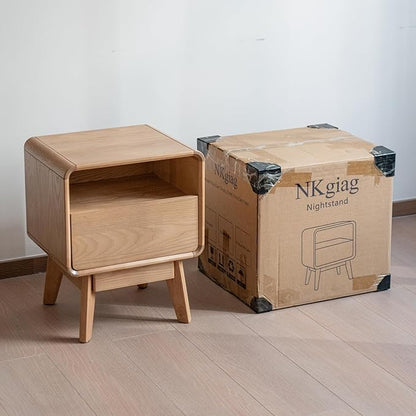 NKGIAG Solid Wood Nightstand, Mid-Century Modern Night Stand with Drawer & Open Shelf, Compact Bedside Tables for Bedroom, Office, Small Spaces, Light Natural Finish, Pre-Assembled