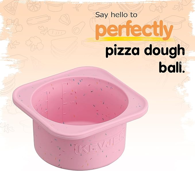 KEVJES PLUS 1000ml Pizza Dough Proofing Containers for DIY family Artisan Pizza, Food Grade Silicone Stackable Boxes with Lids, Freezer, Fridge, Dishwasher Safe-Sprinkles Pattern-3 Pack (Cotton Candy)