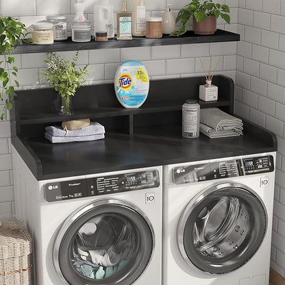 2-Tier Washer Dryer Countertop with 2.75"H Edge Rails, 54" W x 27.55" D Laundry Countertop for Folding Clothes, Washer and Dryer Topper with Non-Slip Pad (Black)