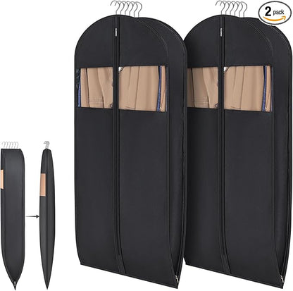 Syeeiex 54'' Garment Bags for Hanging Clothes with 8'' Gussets,Space Saving Hanging Garment Bag with Self Compression Zipper - Save 50% Space-Can Hold 6 Down Coats,8 Fur & Winter Coats,20 Shirts(2PCS)