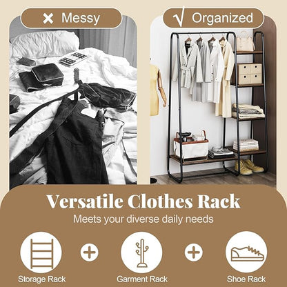 COSTWAY Clothes Rack with Shelves, Heavy Duty Garment Rack with Hanging Rod, 5-tier Shelves, Adjustable Foot Pads, Closet Organizer, Freestanding Wardrobe Clothing Racks for Hanging Clothes (Black)
