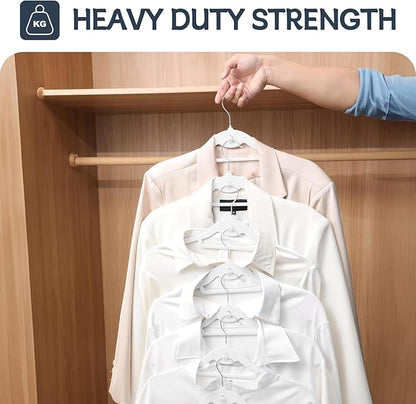 Velvet Hangers 50 Pack, Non Slip Stackable Clothes Hangers with Cascading Hooks, Ultra Thin and Space Saving Felt Hangers with Tie Bar, 360° Swivel Hooks, Heavy Duty for Suit Coat Shirt Pant- White