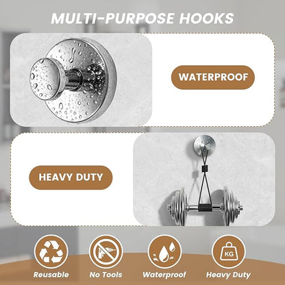 BKV Suction Cup Hooks for Glass Window,Removable Shower Hooks for Inside Shower,Metal Towel Hooks for Bathrooms,4 Pack(Mirror)