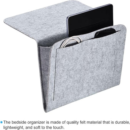 PATIKIL 11in Bedside Caddy, Bed Caddy Bedside Organizer Hanging 5 Pocket Soft Bed Pockets Bedside Storage Organizer Remote Control Holder for Bedroom Phones Glasses, Light Grey