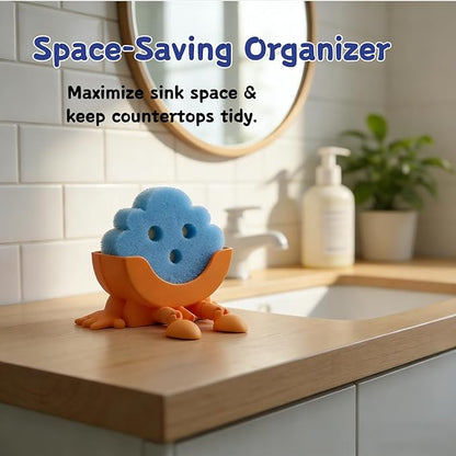 3D Printed Sink Sponge Holder, Peeing Scrub Sponges Holder with Drainage, Funny Storage Stand for Cute Smiley Sponge, Kitchen Sink Organizer Storage Accessory