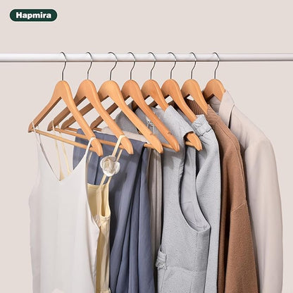 Hapmira Premium Wooden Hangers 10 Pack, Natural Solid Wood Hangers with Trouser Rods and Shoulder Notches, Space Saving for Suits, Shirts, Jackets, Dresses and Pants (20, Natural)