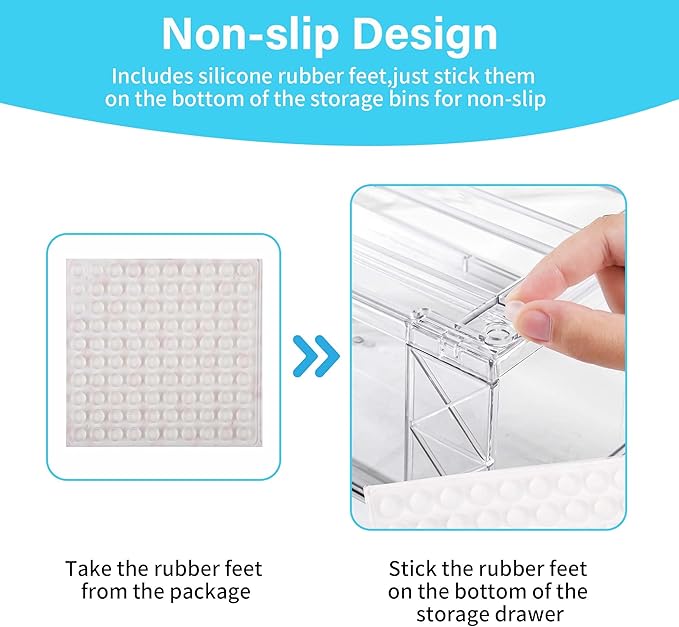 WRRLORS 6 Pack Stackable Storage Drawers,Clear Fridge Organizer with Handles and Movable Dividers,Pull-Out Acrylic Drawer Organizer for Pantry, Bathroom,Kitchen Undersink,Cabinet