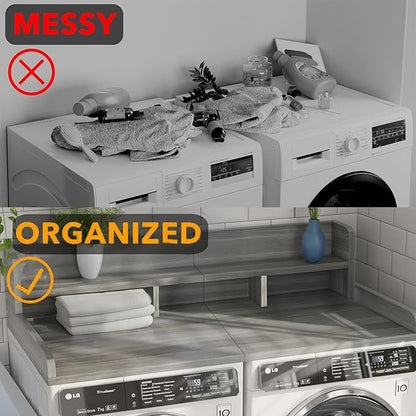 Washer Dryer Countertop, Laundry Wood Shelf Topper with Edge, 2-Tier Laundry Countertop, for Washer and Dryer Laundry Hamper Counter Storage Organization (Grey)