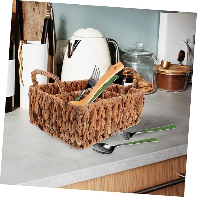 Unomor Kitchen Storage Basket Woven Cutlery Organizer Natural Style Basket Household Woven Container Pantry Organizer