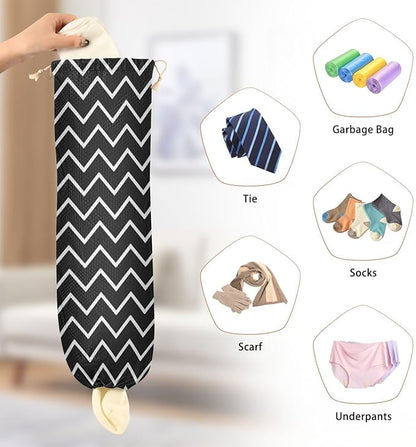 2 PCS Plastic Bag Holder Wall Mount Grocery Bag Holder Shopping Bag Trash Bag Storage Organizer Dispenser for Kitchen Closet 22 x 9 Inch Black and White Zigzag