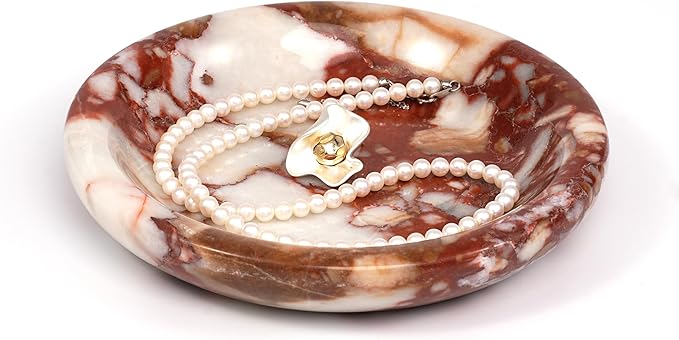 LWALMS Trinket Marble Jewelry Tray - Stone Ring Key Purse Holder Dish, Small Cute Round Plate Decorative Bowl for Nightstand Entryway Coffee Table Decor (5.5 inch)