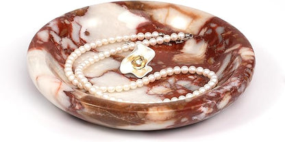 LWALMS Trinket Marble Jewelry Tray - Stone Ring Key Purse Holder Dish, Small Cute Round Plate Decorative Bowl for Nightstand Entryway Coffee Table Decor (5.5 inch)