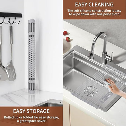 Route Kitch Roll Up Dish Drying Rack, Silicone All Inclusive Portable Drainer for Kitchen Sink Counter
