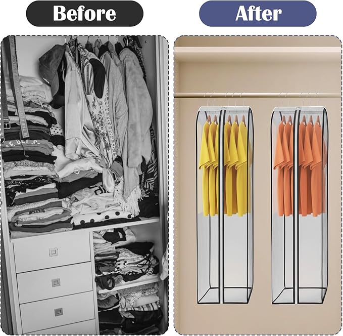 Clear Garment Bags for Hanging Clothes Gusseted Storage Covers PEVA Material Breathable Side Zipper Closet Organizer for Dresses Coats Suits 4 Pack 40" x 24" x 10"