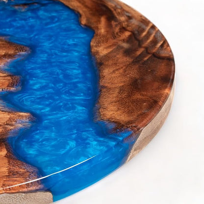 Handmade Reversible 16" Wood and Epoxy Resin Lazy Susan, Turntable for Kitchen Countertop, Rotating Display Stand, Organizer and Storage for Dining Table, Cup Board, Home Decor (Medium Blue)