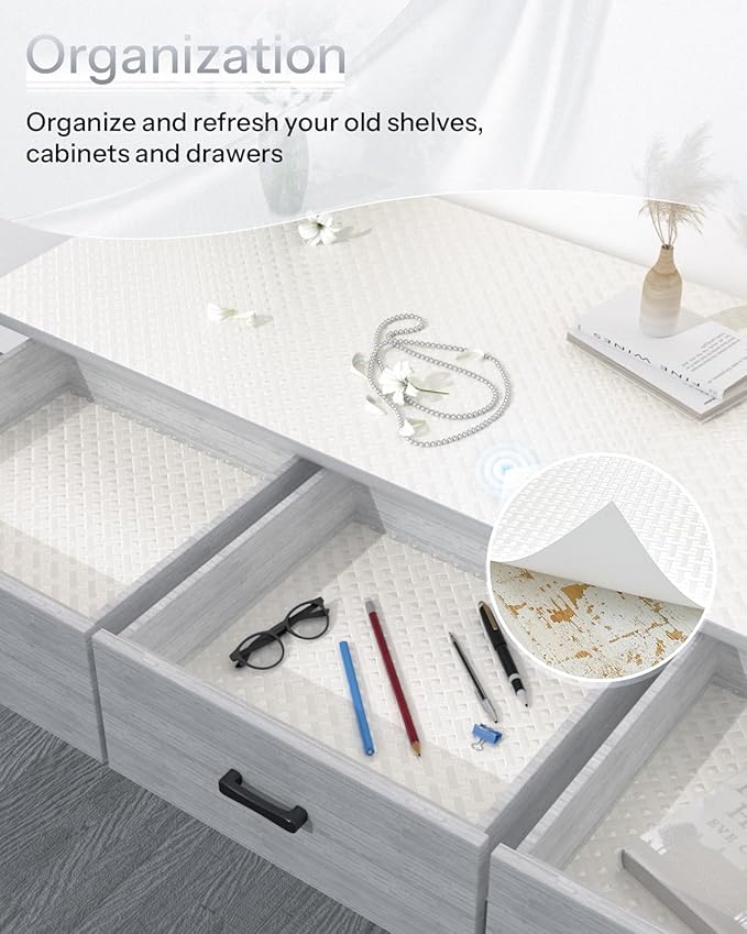 Shelf and Drawer Liner for Kitchen Cabinet, Non-Adhesive 24in x 360in Waterproof Contact Paper Refrigerator Liners Thickened Durable EVA Material Non Slip Mat for Dresser Cupboard Pantry Protector