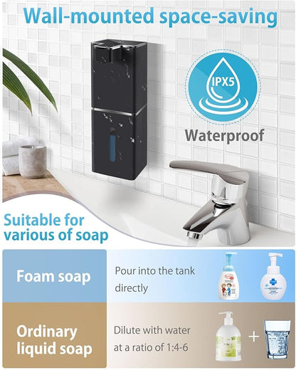 JEMISUN Automatic Foaming Soap Dispenser Touchless 380ml/12.8oz Rechargeable Hand Soap Dispenser Wall Mounted 4 Levels Adjustable Foam Soap Pump for Bathroom Kitchen Dish Soap