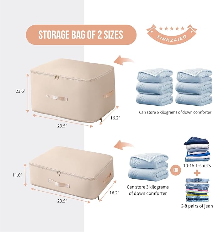Ultra Space Saving Self Compression Organizer,Packing Cubes,Waterproof And Moisture-Proof,High Capacity,For Blankets Clothes Duvet Comforter（Apricot 21.2 * 16.2 * 11.8 In-2pcs）
