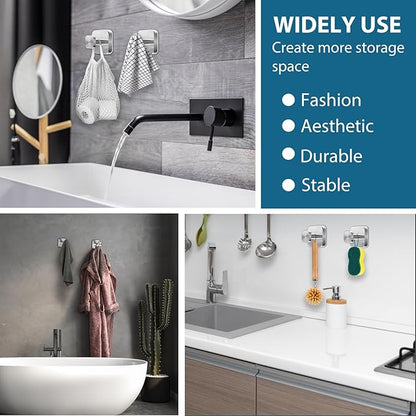AbluFirst Suction Cup Hooks for Shower,No-Drill Removable Duty Shower Suction Cup Wreath Hooks for Bathroom Wall, Glass, Windows,Mirrors Kitchen to Hang Towels,Robes,Coat, Loofah-Silver(2 Pack)