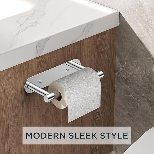 FORIOUS Toilet Paper Holder, Adhesive or Screw Wall Mount Pivoting Tissue Roll Holder for Bathroom, Stainless Steel Rust Proof Self Adhesive Toilet Paper Roll Holder no Drilling, Polished Chrome